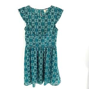 Forever‎ 21 Exclusive Womens Skater Mini Dress Sz S Teal Black Art Deco Print